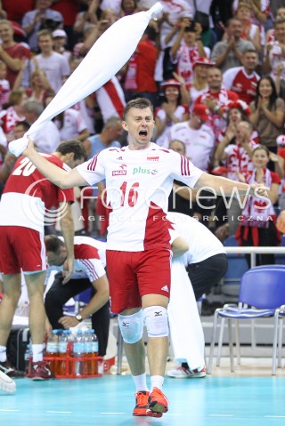  17.08.2014 KRAKOW ARENA<br />XII MEMORIAL HUBERTA JERZEGO WAGNERA<br />MECZ POLSKA - CHINY<br />N/Z KRZYSZTOF IGNACZAK RADOSC EMOCJE SYLWETKA <br /> 
