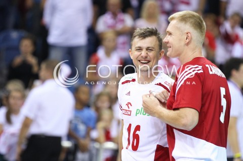  17.08.2014 KRAKOW ARENA<br />XII MEMORIAL HUBERTA JERZEGO WAGNERA<br />MECZ POLSKA - CHINY<br />N/Z KRZYSZTOF IGNACZAK PAWEL ZAGUMNY RADOSC EMOCJE <br /> 