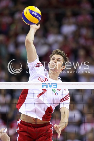  18.08.2014 KRAKOW ARENA<br />XII MEMORIAL HUBERTA JERZEGO WAGNERA<br />MECZ POLSKA - ROSJA ( MATCH POLAND - RUSSIA ) <br />N/Z KAROL KLOS SYLWETKA ATAK<br /> 