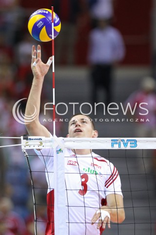  18.08.2014 KRAKOW ARENA<br />XII MEMORIAL HUBERTA JERZEGO WAGNERA<br />MECZ POLSKA - ROSJA ( MATCH POLAND - RUSSIA ) <br />N/Z DAWID KONARSKI SYLWETKA ATAK<br /> 