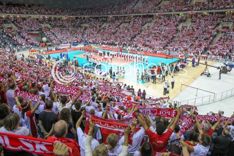  18.08.2014 KRAKOW ARENA<br />XII MEMORIAL HUBERTA JERZEGO WAGNERA<br />MECZ POLSKA - ROSJA ( MATCH POLAND - RUSSIA ) <br />N/Z HALA WIDOK VIEW WEWNATRZ INSIDE KIBICE DOPING EMOCJE FLAGI SZALIKI BARWY NARODOWE OPRAWA<br /> 