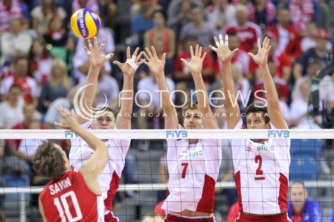  18.08.2014 KRAKOW ARENA<br />XII MEMORIAL HUBERTA JERZEGO WAGNERA<br />MECZ POLSKA - ROSJA ( MATCH POLAND - RUSSIA ) <br />N/Z DAWID KONARSKI KAROL KLOS MICHAL WINIARSKI <br /> 