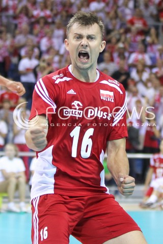  18.08.2014 KRAKOW ARENA<br />XII MEMORIAL HUBERTA JERZEGO WAGNERA<br />MECZ POLSKA - ROSJA ( MATCH POLAND - RUSSIA ) <br />N/Z KRZYSZTOF IGNACZAK RADOSC EMOCJE SYLWETKA <br /> 