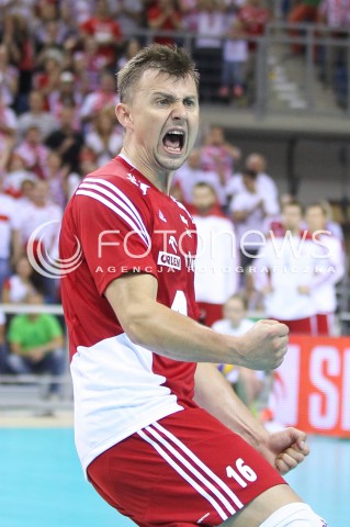  18.08.2014 KRAKOW ARENA<br />XII MEMORIAL HUBERTA JERZEGO WAGNERA<br />MECZ POLSKA - ROSJA ( MATCH POLAND - RUSSIA ) <br />N/Z KRZYSZTOF IGNACZAK RADOSC EMOCJE SYLWETKA <br /> 