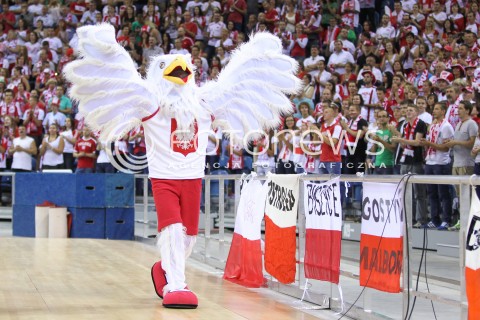  18.08.2014 KRAKOW ARENA<br />XII MEMORIAL HUBERTA JERZEGO WAGNERA<br />MECZ POLSKA - ROSJA ( MATCH POLAND - RUSSIA ) <br />N/Z ORZELEK MASKOTKA REPREZENTACJI POLSKI DOPING EMOCJE OPRAWA<br /> 