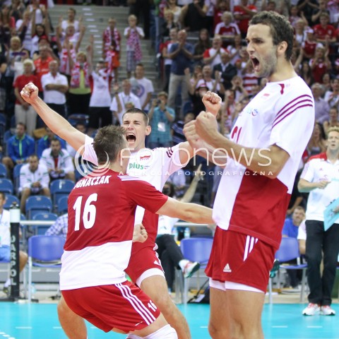  18.08.2014 KRAKOW ARENA<br />XII MEMORIAL HUBERTA JERZEGO WAGNERA<br />MECZ POLSKA - ROSJA ( MATCH POLAND - RUSSIA ) <br />N/Z DAWID KONARSKI MATEUSZ MIKA KRZYSZTOF IGNACZAK RADOSC EMOCJE <br /> 