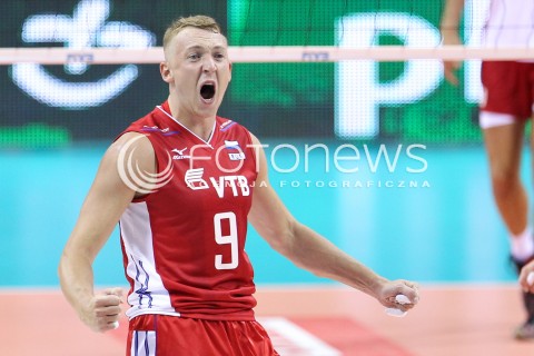  18.08.2014 KRAKOW ARENA<br />XII MEMORIAL HUBERTA JERZEGO WAGNERA<br />MECZ POLSKA - ROSJA ( MATCH POLAND - RUSSIA ) <br />N/Z ALEXEY SPIRIDONOV SYLWETKA RADOSC EMOCJE <br /> 