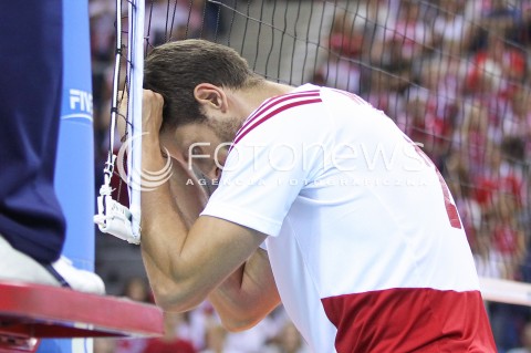  18.08.2014 KRAKOW ARENA<br />XII MEMORIAL HUBERTA JERZEGO WAGNERA<br />MECZ POLSKA - ROSJA ( MATCH POLAND - RUSSIA ) <br />N/Z MICHAL WINIARSKI ZLOSC SMUTEK PRZEGRANA PORAZKA EMOCJE<br /> 