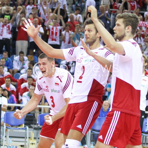  18.08.2014 KRAKOW ARENA<br />XII MEMORIAL HUBERTA JERZEGO WAGNERA<br />MECZ POLSKA - ROSJA ( MATCH POLAND - RUSSIA ) <br />N/Z DAWID KONARSKI MICHAL WINIARSKI RADOSC EMOCJE <br /> 