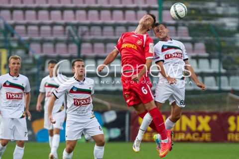  22.08.2014 LODZ PILKA NOZNA POLSKA PIERWSZA LIGA SEZON 2014/2015 FOOTBALL POLISH  WIDZEW LODZ - GKS TYCHY N/Z MARCIN WODECKI PIOTR MROZINSKI  