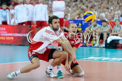  30.08.2014 WARSZAWA STADION NARODOWY<br />
MISTRZOSTWA SWIATA W PILCE SIATKOWEJ 2014<br />
FIVB MENS WORLD CHAMPIONSHIP 2014<br />
MECZ POLSKA - SERBIA ( POLAND - SERBIA )<br />
N/Z MATEUSZ MIKA PAWEL ZATORSKI<br />
 