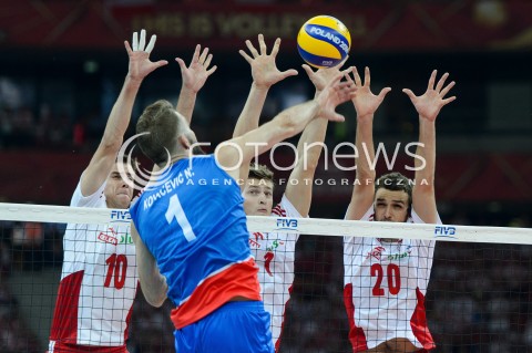  30.08.2014 WARSZAWA STADION NARODOWY<br />
MISTRZOSTWA SWIATA W PILCE SIATKOWEJ 2014<br />
FIVB MENS WORLD CHAMPIONSHIP 2014<br />
MECZ POLSKA - SERBIA ( POLAND - SERBIA )<br />
N/Z MARIUSZ WLAZLY PIOTR NOWAKOWSKI MATEUSZ MIKA NIKOLA KOVACEVIC<br />
 