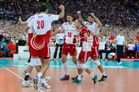  30.08.2014 WARSZAWA STADION NARODOWY<br />
MISTRZOSTWA SWIATA W PILCE SIATKOWEJ 2014<br />
FIVB MENS WORLD CHAMPIONSHIP 2014<br />
MECZ POLSKA - SERBIA ( POLAND - SERBIA )<br />
N/Z MARIUSZ WLAZLY PAWEL ZATORSKI MICHAL WINIARSKI RADOSC EMOCJE<br />
 