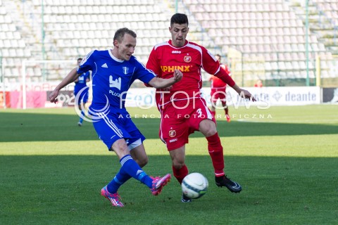  04.10.2014 LODZ PILKA NOZNA POLSKA PIERWSZA LIGA SEZON 2014/2015 FOOTBALL POLISH  WIDZEW LODZ - WISLA PLOCK N/Z KRZYSZTOF JANUS TOMAS CRISTIAN DEL TORO  