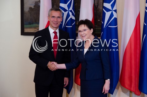  06.10.2014 WARSZAWA WIZYTA SEKRETARZA GENERALNEGO NATO W POLSCE N/Z SEKRETARZ GENERALNY NATO JENS STOLTENBERG PREMIER RP EWA KOPACZ  