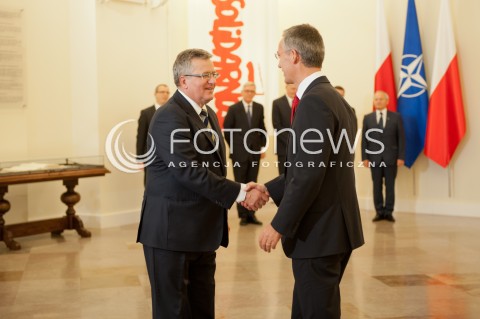  06.10.2014 WARSZAWA <br />WIZYTA SEKRETARZA GENERALNEGO NATO W POLSCE<br />N/Z SEKRETARZ GENERALNY NATO JENS STOLTENBERG PREZYDENT RP BRONISLAW KOMOROWSKI<br /> 