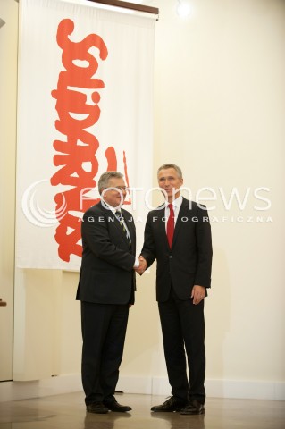  06.10.2014 WARSZAWA <br />WIZYTA SEKRETARZA GENERALNEGO NATO W POLSCE<br />N/Z SEKRETARZ GENERALNY NATO JENS STOLTENBERG PREZYDENT RP BRONISLAW KOMOROWSKI SOLIDARNOSC<br /> 