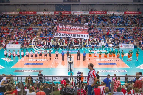  11.10.2014 RZESZOW<br />SIATKOWKA PLUSLIGA 2014/2015 MEN VOLLEYBALL POLAND POLISH PLUS LIGA LEAGUE SEASON 2014/2015<br />MECZ ASSECO RESOVIA - BBTS BIELSKO - BIALA<br />N/Z KIBICE DOPING OPRAWA DZIEKUJEMY PODZIEKOWANIE ZLOTYM MEDALISTOM MISTRZOSTW SWIATA SEKTOROWKA BANER TRANSPARENT WIDOK VIEW PANORAMA<br /> 