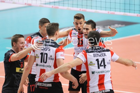  15.10.2014 RZESZOW<br />SIATKOWKA PLUSLIGA 2014/2015 MEN VOLLEYBALL POLAND POLISH PLUS LIGA LEAGUE SEASON 2014/2015<br />MECZ ASSECO RESOVIA - MKS BANIMEX BEDZIN<br />N/Z RUSSELL HOLMES MICHAL ZUREK FABIAN DRZYZGA RADOSC EMOCJE <br /> 