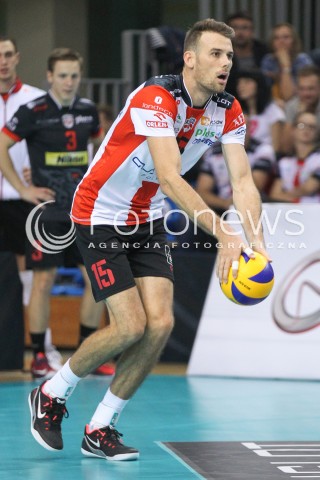  15.10.2014 RZESZOW<br />SIATKOWKA PLUSLIGA 2014/2015 MEN VOLLEYBALL POLAND POLISH PLUS LIGA LEAGUE SEASON 2014/2015<br />MECZ ASSECO RESOVIA - MKS BANIMEX BEDZIN<br />N/Z RUSSELL HOLMES SYLWETKA <br /> 