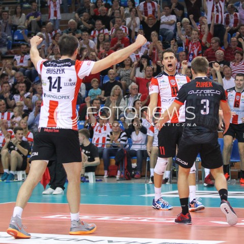 15.10.2014 RZESZOW<br />SIATKOWKA PLUSLIGA 2014/2015 MEN VOLLEYBALL POLAND POLISH PLUS LIGA LEAGUE SEASON 2014/2015<br />MECZ ASSECO RESOVIA - MKS BANIMEX BEDZIN<br />N/Z FABIAN DRZYZGA RAFAL BUSZEK RADOSC EMOCJE <br /> 
