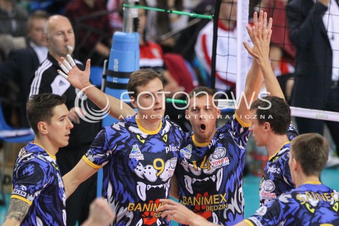  15.10.2014 RZESZOW<br />SIATKOWKA PLUSLIGA 2014/2015 MEN VOLLEYBALL POLAND POLISH PLUS LIGA LEAGUE SEASON 2014/2015<br />MECZ ASSECO RESOVIA - MKS BANIMEX BEDZIN<br />N/Z SEBASTIAN WARDA GRZEGORZ WOJTOWICZ RADOSC EMOCJE <br /> 