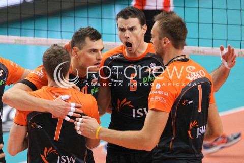  18.10.2014 RZESZOW<br />SIATKOWKA PLUSLIGA 2014/2015 MEN VOLLEYBALL POLAND POLISH PLUS LIGA LEAGUE SEASON 2014/2015<br />MECZ ASSECO RESOVIA - JASTRZEBSKI WEGIEL<br />N/Z ALEN PAJENK ZBIGNIEW BARTMAN RADOSC EMOCJE <br /> 