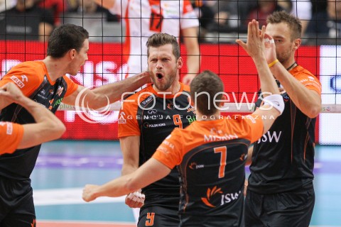  18.10.2014 RZESZOW<br />SIATKOWKA PLUSLIGA 2014/2015 MEN VOLLEYBALL POLAND POLISH PLUS LIGA LEAGUE SEASON 2014/2015<br />MECZ ASSECO RESOVIA - JASTRZEBSKI WEGIEL<br />N/Z PATRYK CZARNOWSKI RADOSC EMOCJE <br /> 