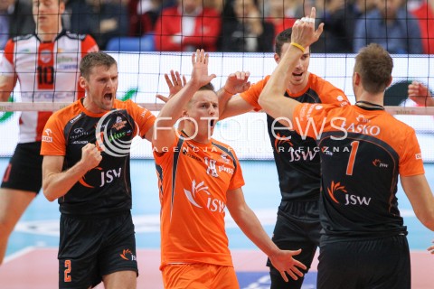  18.10.2014 RZESZOW<br />SIATKOWKA PLUSLIGA 2014/2015 MEN VOLLEYBALL POLAND POLISH PLUS LIGA LEAGUE SEASON 2014/2015<br />MECZ ASSECO RESOVIA - JASTRZEBSKI WEGIEL<br />N/Z KRZYSZTOF GIERCZYNSKI DAMIAN WOJTASZEK RADOSC EMOCJE <br /> 