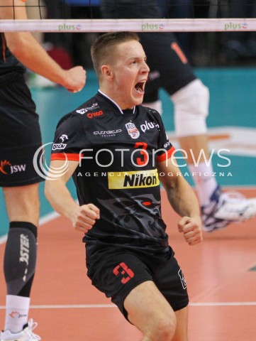  18.10.2014 RZESZOW<br />SIATKOWKA PLUSLIGA 2014/2015 MEN VOLLEYBALL POLAND POLISH PLUS LIGA LEAGUE SEASON 2014/2015<br />MECZ ASSECO RESOVIA - JASTRZEBSKI WEGIEL<br />N/Z MICHAL ZUREK SYLWETKA RADOSC EMOCJE <br /> 