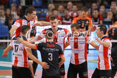  18.10.2014 RZESZOW<br />SIATKOWKA PLUSLIGA 2014/2015 MEN VOLLEYBALL POLAND POLISH PLUS LIGA LEAGUE SEASON 2014/2015<br />MECZ ASSECO RESOVIA - JASTRZEBSKI WEGIEL<br />N/Z PIOTR NOWAKOWSKI LUKAS TICHACEK DAWID KONARSKI RAFAL BUSZEK RADOSC EMOCJE <br /> 
