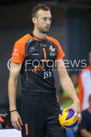  18.10.2014 RZESZOW<br />SIATKOWKA PLUSLIGA 2014/2015 MEN VOLLEYBALL POLAND POLISH PLUS LIGA LEAGUE SEASON 2014/2015<br />MECZ ASSECO RESOVIA - JASTRZEBSKI WEGIEL<br />N/Z MICHAL LASKO SYLWETKA <br /> 