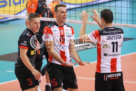  18.10.2014 RZESZOW<br />SIATKOWKA PLUSLIGA 2014/2015 MEN VOLLEYBALL POLAND POLISH PLUS LIGA LEAGUE SEASON 2014/2015<br />MECZ ASSECO RESOVIA - JASTRZEBSKI WEGIEL<br />N/Z RUSSELL HOLMES MICHAL ZUREK RADOSC EMOCJE <br /> 