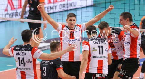 18.10.2014 RZESZOW<br />SIATKOWKA PLUSLIGA 2014/2015 MEN VOLLEYBALL POLAND POLISH PLUS LIGA LEAGUE SEASON 2014/2015<br />MECZ ASSECO RESOVIA - JASTRZEBSKI WEGIEL<br />N/Z NIKOLAY PENCZEV ( PENCHEV ) RADOSC EMOCJE RUSSELL HOLMES DAWID KONARSKI <br /> 