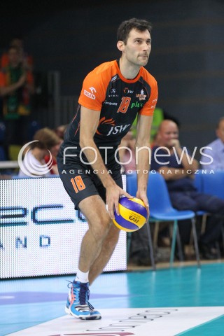  18.10.2014 RZESZOW<br />SIATKOWKA PLUSLIGA 2014/2015 MEN VOLLEYBALL POLAND POLISH PLUS LIGA LEAGUE SEASON 2014/2015<br />MECZ ASSECO RESOVIA - JASTRZEBSKI WEGIEL<br />N/Z GRZEGORZ KOSOK SYLWETKA <br /> 