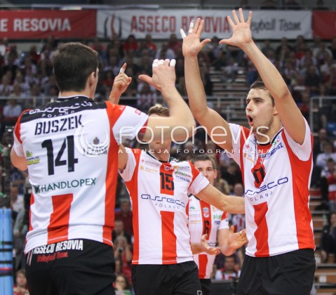  18.10.2014 RZESZOW<br />SIATKOWKA PLUSLIGA 2014/2015 MEN VOLLEYBALL POLAND POLISH PLUS LIGA LEAGUE SEASON 2014/2015<br />MECZ ASSECO RESOVIA - JASTRZEBSKI WEGIEL<br />N/Z FABIAN DRZYZGA RADOSC EMOCJE <br /> 