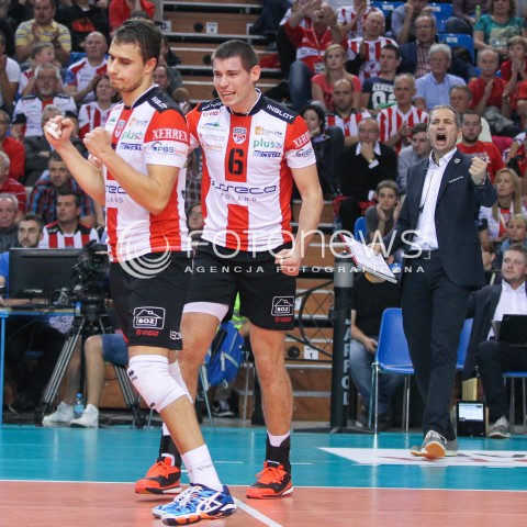  18.10.2014 RZESZOW<br />SIATKOWKA PLUSLIGA 2014/2015 MEN VOLLEYBALL POLAND POLISH PLUS LIGA LEAGUE SEASON 2014/2015<br />MECZ ASSECO RESOVIA - JASTRZEBSKI WEGIEL<br />N/Z ANDRZEJ KOWAL - TRENER ( HEAD COACH ) FABIAN DRZYZGA DAWID KONARSKI RADOSC EMOCJE <br /> 