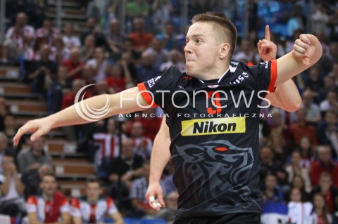  18.10.2014 RZESZOW<br />SIATKOWKA PLUSLIGA 2014/2015 MEN VOLLEYBALL POLAND POLISH PLUS LIGA LEAGUE SEASON 2014/2015<br />MECZ ASSECO RESOVIA - JASTRZEBSKI WEGIEL<br />N/Z MICHAL ZUREK RADOSC EMOCJE SYLWETKA <br /> 