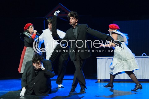  23.10.2014 WARSZAWA TEATR SYRENA<br />PROBA MEADIALNA SPEKTAKLU MAKABERSKI<br />N/Z  HANNA SLESZYNSKA BEATRYCZE LUKASZEWSKA BARTOSZ PORCZYK KRZYSZTOF SZCZEPANIAK MICHAL CZADERNA<br /> 