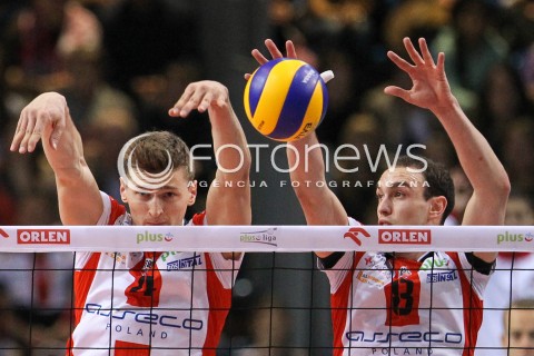  25.10.2014 RZESZOW<br />SIATKOWKA PLUSLIGA 2014/2015 MEN VOLLEYBALL POLAND POLISH PLUS LIGA LEAGUE SEASON 2014/2015<br />MECZ ASSECO RESOVIA - INDYKPOL AZS OLSZTYN<br />N/Z PIOTR NOWAKOWSKI MARKO IVOVIC BLOK<br /> 