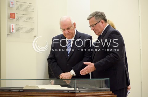  28.10.2014 WARSZAWA WIZYTA PREZYDENTA IZRAELA W POLSCE N/Z OSWIADCZENIA PREZYDENT RP BRONISLAW KOMOROWSKI PREZYDENT IZRAELA REUWEN RIWLIN  