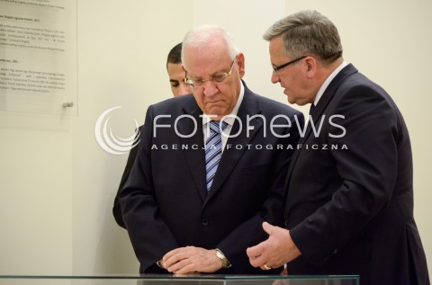  28.10.2014 WARSZAWA WIZYTA PREZYDENTA IZRAELA W POLSCE N/Z OSWIADCZENIA PREZYDENT RP BRONISLAW KOMOROWSKI PREZYDENT IZRAELA REUWEN RIWLIN  