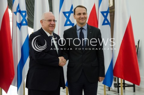  29.10.2014 WARSZAWA WIZYTA PREZYDENTA IZRAELA W POLSCE N/Z SEJM MARSZALEK SEJMU RADOSLAW SIKORSKI PREZYDENT IZRAELA REUWEN RIWLIN  