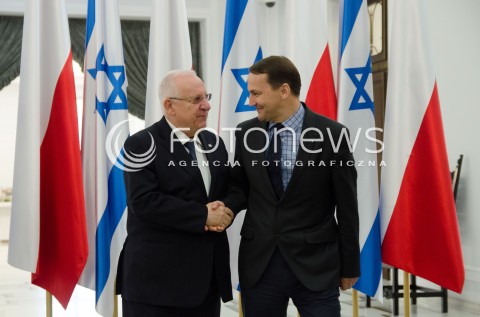  29.10.2014 WARSZAWA WIZYTA PREZYDENTA IZRAELA W POLSCE N/Z SEJM MARSZALEK SEJMU RADOSLAW SIKORSKI PREZYDENT IZRAELA REUWEN RIWLIN  
