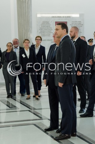  29.10.2014 WARSZAWA WIZYTA PREZYDENTA IZRAELA W POLSCE N/Z SEJM MARSZALEK SEJMU RADOSLAW SIKORSKI PREZYDENT IZRAELA REUWEN RIWLIN  