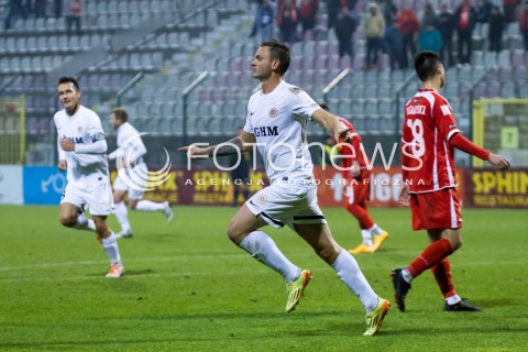  31.10.2014 LODZ PILKA NOZNA POLSKA PIERWSZA LIGA SEZON 2014/2015 FOOTBALL POLISH  WIDZEW LODZ - ZAGLEBIE LUBIN N/Z RADOSC GOL ALEKSANDER KWIEK   
