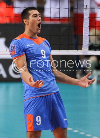  04.11.2014 RZESZOW POLAND<br />SIATKOWKA LIGA MISTRZOW MEN CEV VOLLEYBALL CHAMPIONS LEAGUE 2014/2015 <br />MATCH ASSECO RESOVIA - BUDVANSKA RIVIJERA BUDVA <br />N/Z PETAR KRSMANOVIC RADOSC EMOCJE SYLWETKA <br /> 