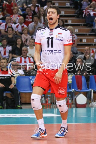  04.11.2014 RZESZOW POLAND<br />SIATKOWKA LIGA MISTRZOW MEN CEV VOLLEYBALL CHAMPIONS LEAGUE 2014/2015 <br />MATCH ASSECO RESOVIA - BUDVANSKA RIVIJERA BUDVA <br />N/Z FABIAN DRZYZGA SYLWETKA RADOSC EMOCJE <br /> 