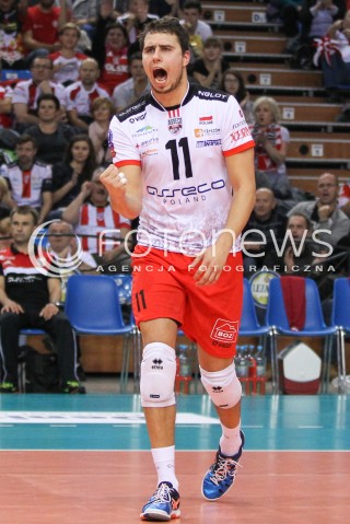  04.11.2014 RZESZOW POLAND<br />SIATKOWKA LIGA MISTRZOW MEN CEV VOLLEYBALL CHAMPIONS LEAGUE 2014/2015 <br />MATCH ASSECO RESOVIA - BUDVANSKA RIVIJERA BUDVA <br />N/Z FABIAN DRZYZGA SYLWETKA RADOSC EMOCJE <br /> 