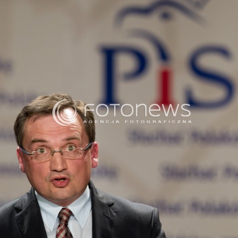  12.11.2014 RZESZOW <br />KONWENCJA WYBORCZA PIS NA PODKARPACIU<br />N/Z ZBIGNIEW ZIOBRO LOGO PIS MINA<br /> 